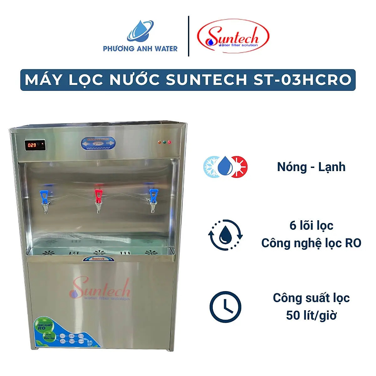 Máy lọc nước 3 vòi nóng lạnh Suntech ST-03HCRO 6 lõi