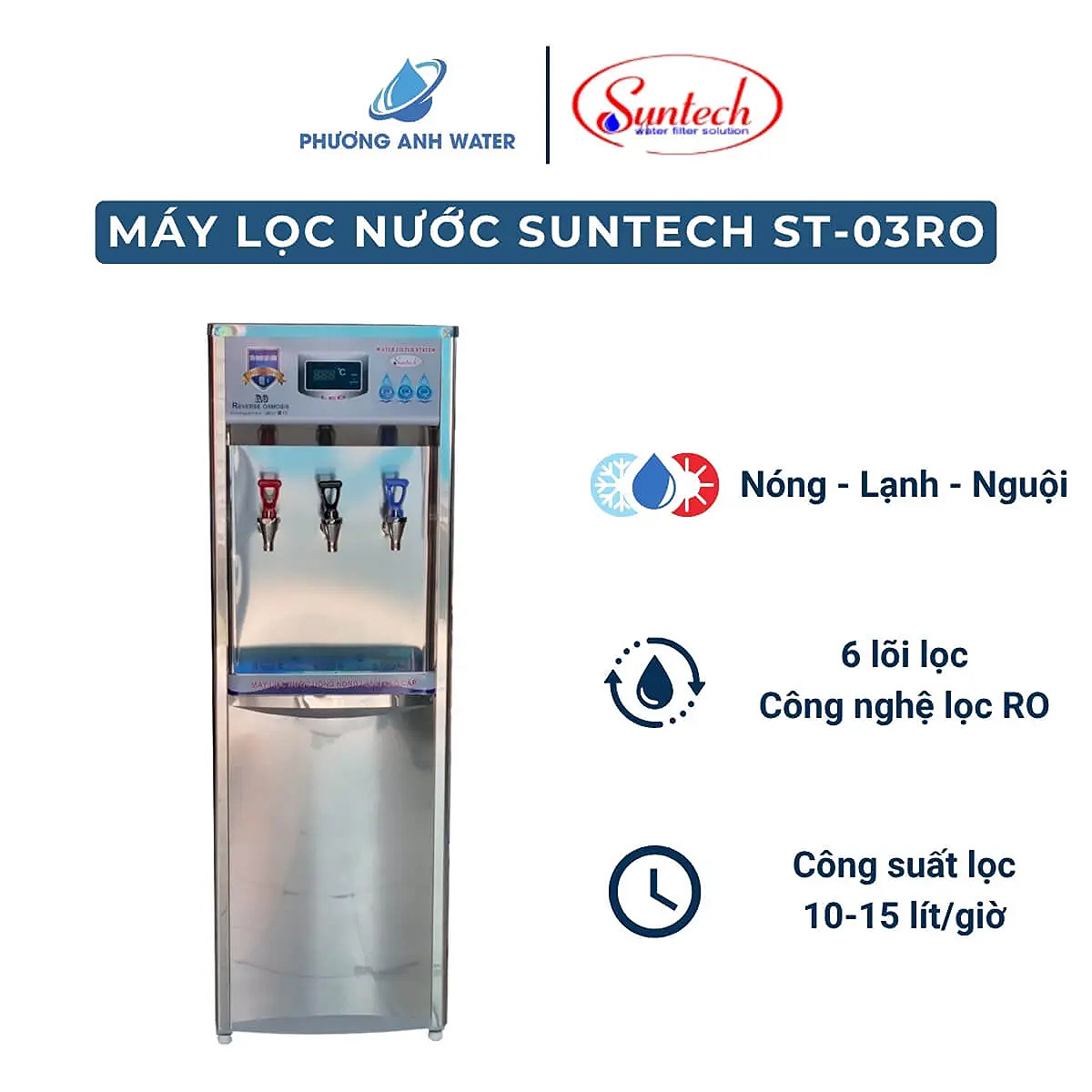 Máy lọc nước 3 vòi nóng lạnh nguội Suntech ST-03RO 6 lõi