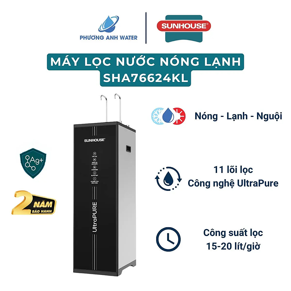 Máy lọc nước nóng lạnh UltraPURE Sunhouse SHA76624KL