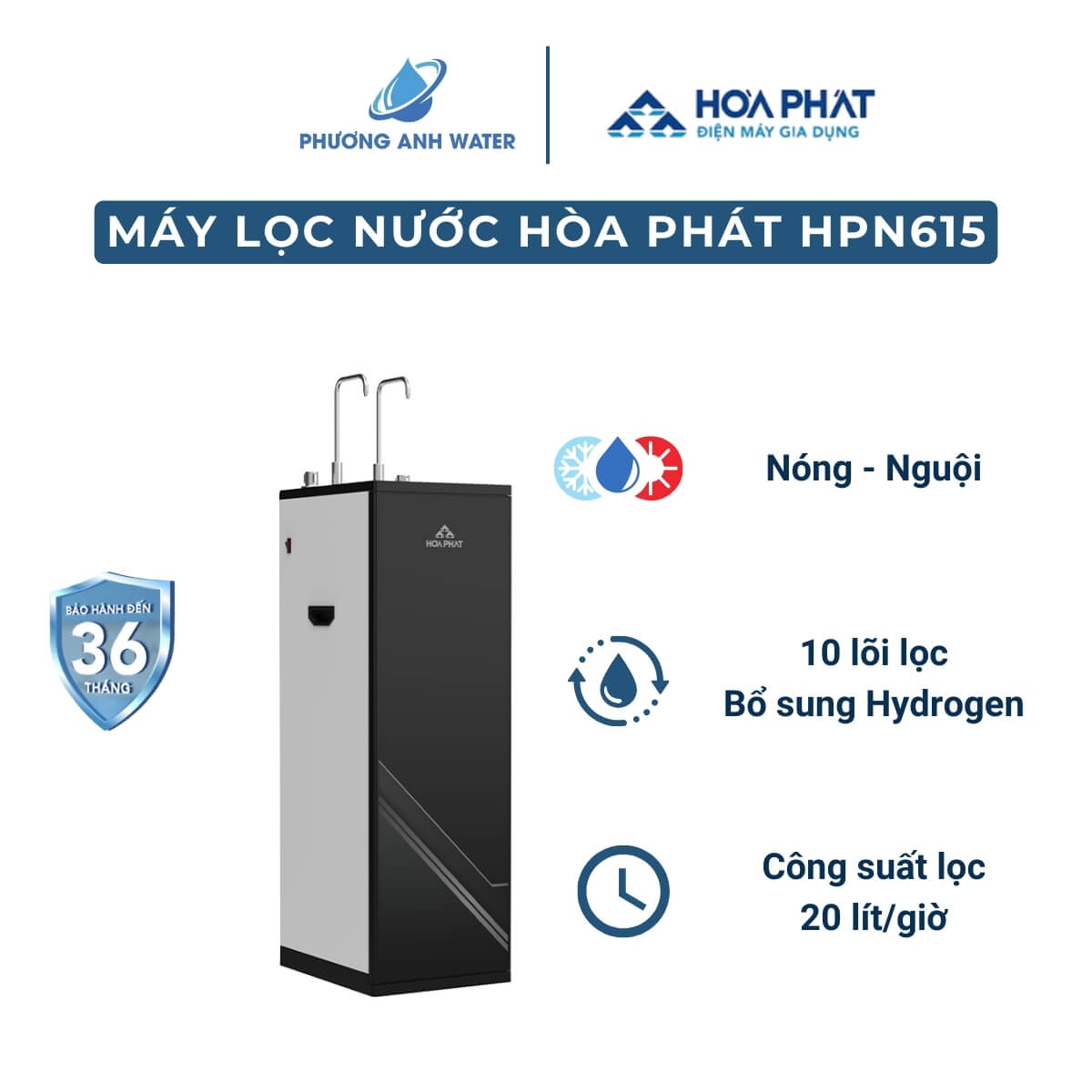 Máy lọc nước nóng nguội Hòa Phát HPN615 10 lõi