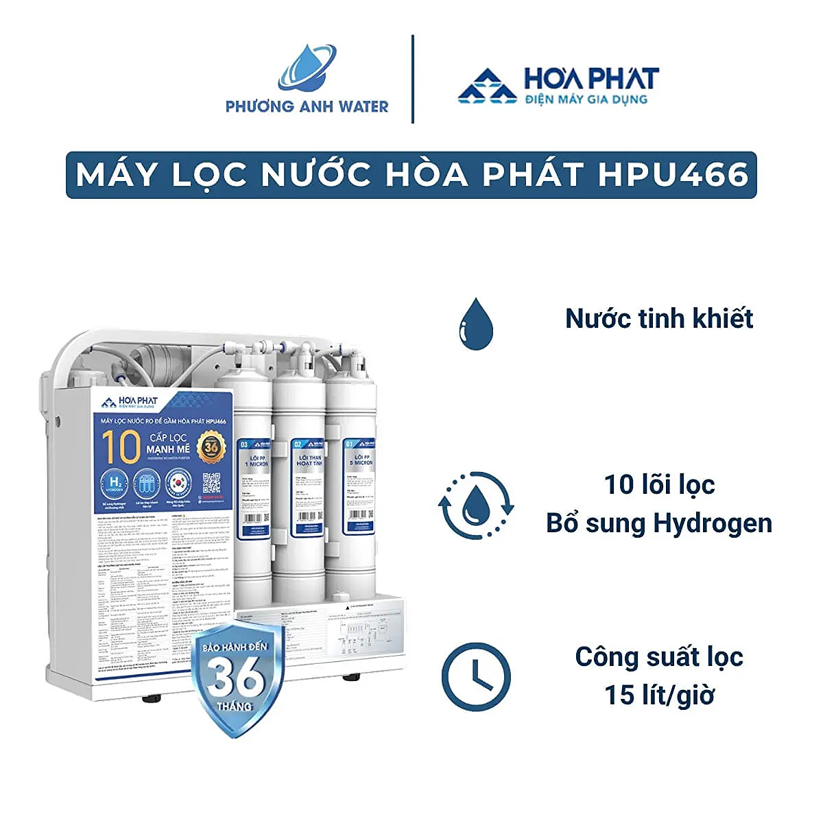 Máy lọc nước RO Hòa Phát HPU466 để gầm 10 lõi