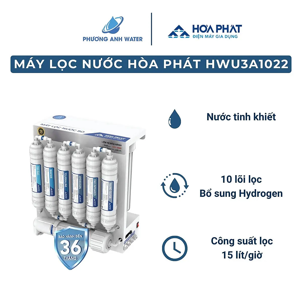 Máy lọc nước RO Hòa Phát HWU3A1022 để gầm 10 lõi
