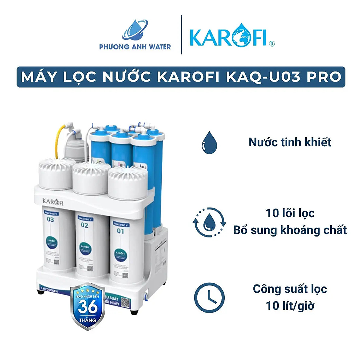 Máy lọc nước RO Karofi KAQ-U03 PRO để gầm 10 lõi