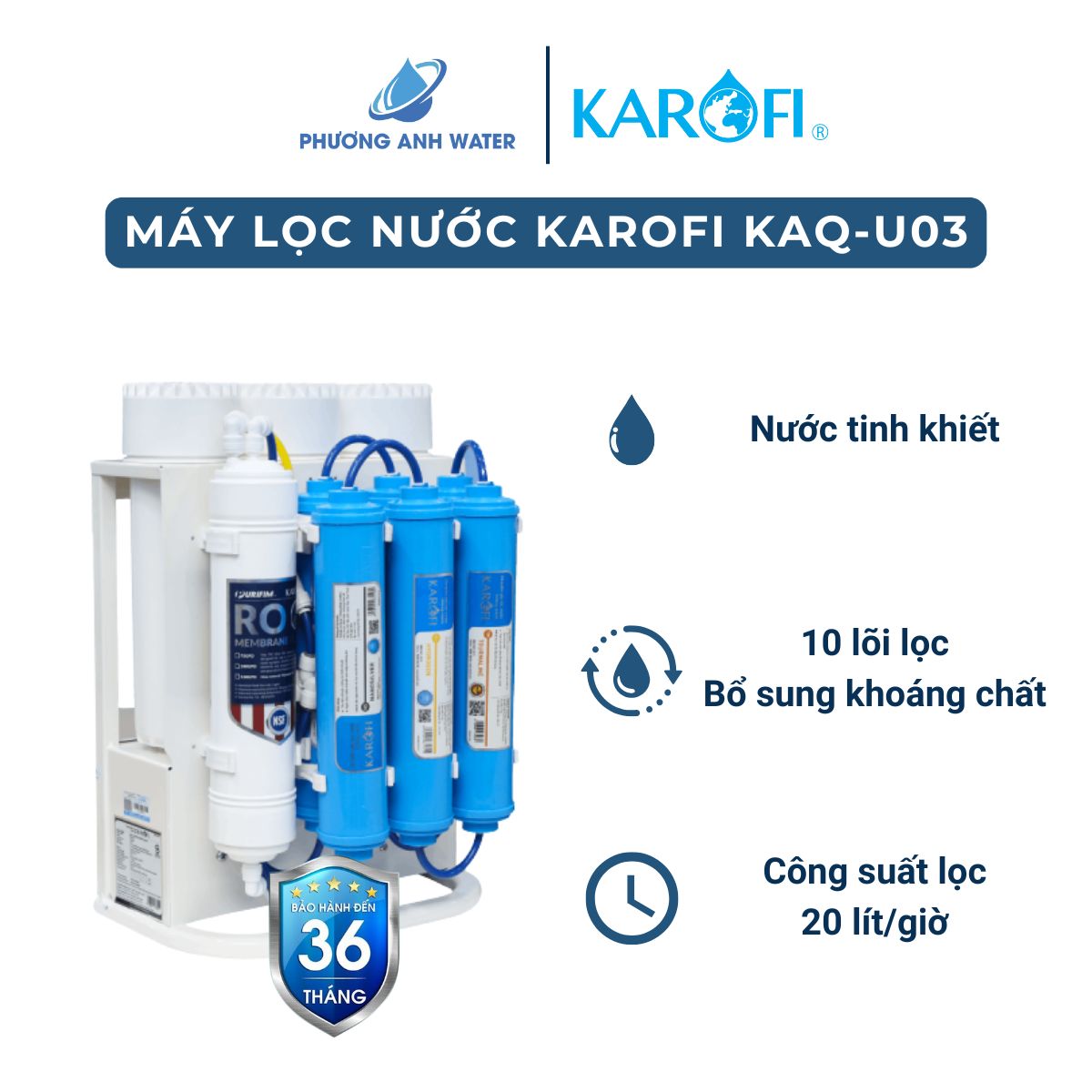 Máy lọc nước RO Karofi KAQ-U03 để gầm 10 lõi