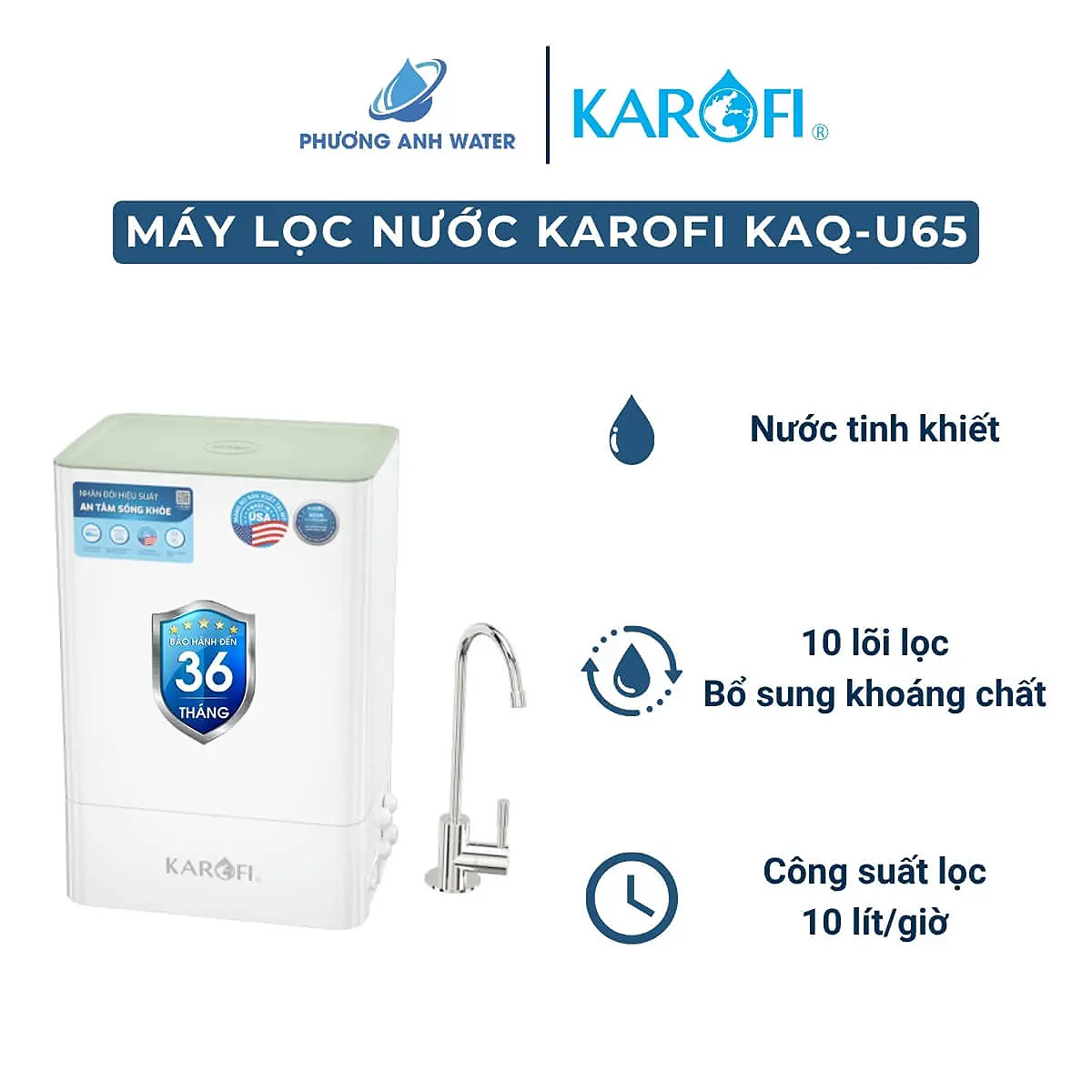 Máy lọc nước RO Karofi KAQ-U65 có tủ để gầm 10 lõi