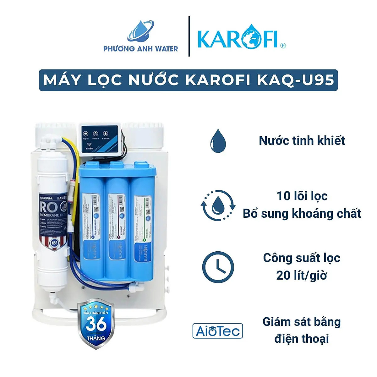 Máy lọc nước RO Karofi KAQ-U95 để gầm 10 lõi