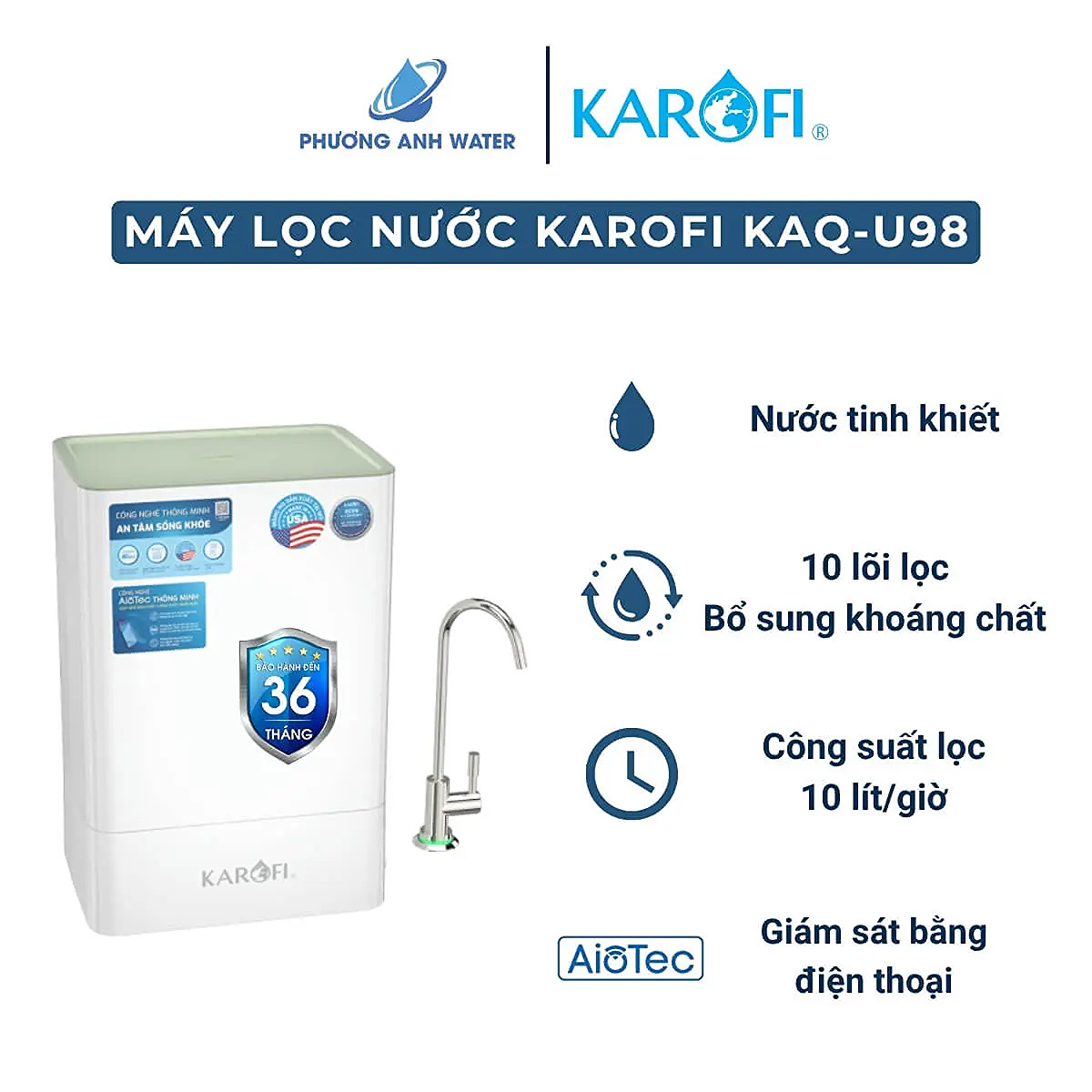 Máy lọc nước RO Karofi KAQ-U98 có tủ để gầm 10 lõi