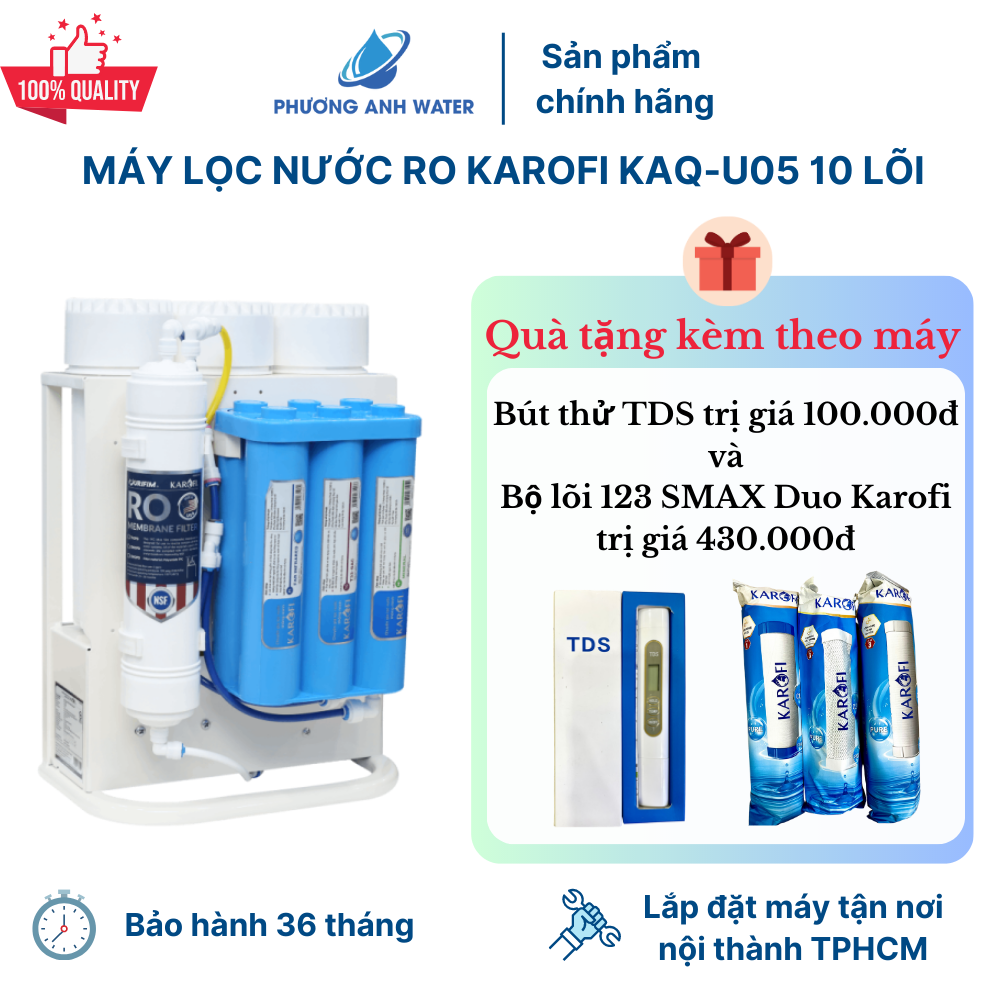 Máy lọc nước RO Karofi KAQ-U05 để gầm 10 lõi