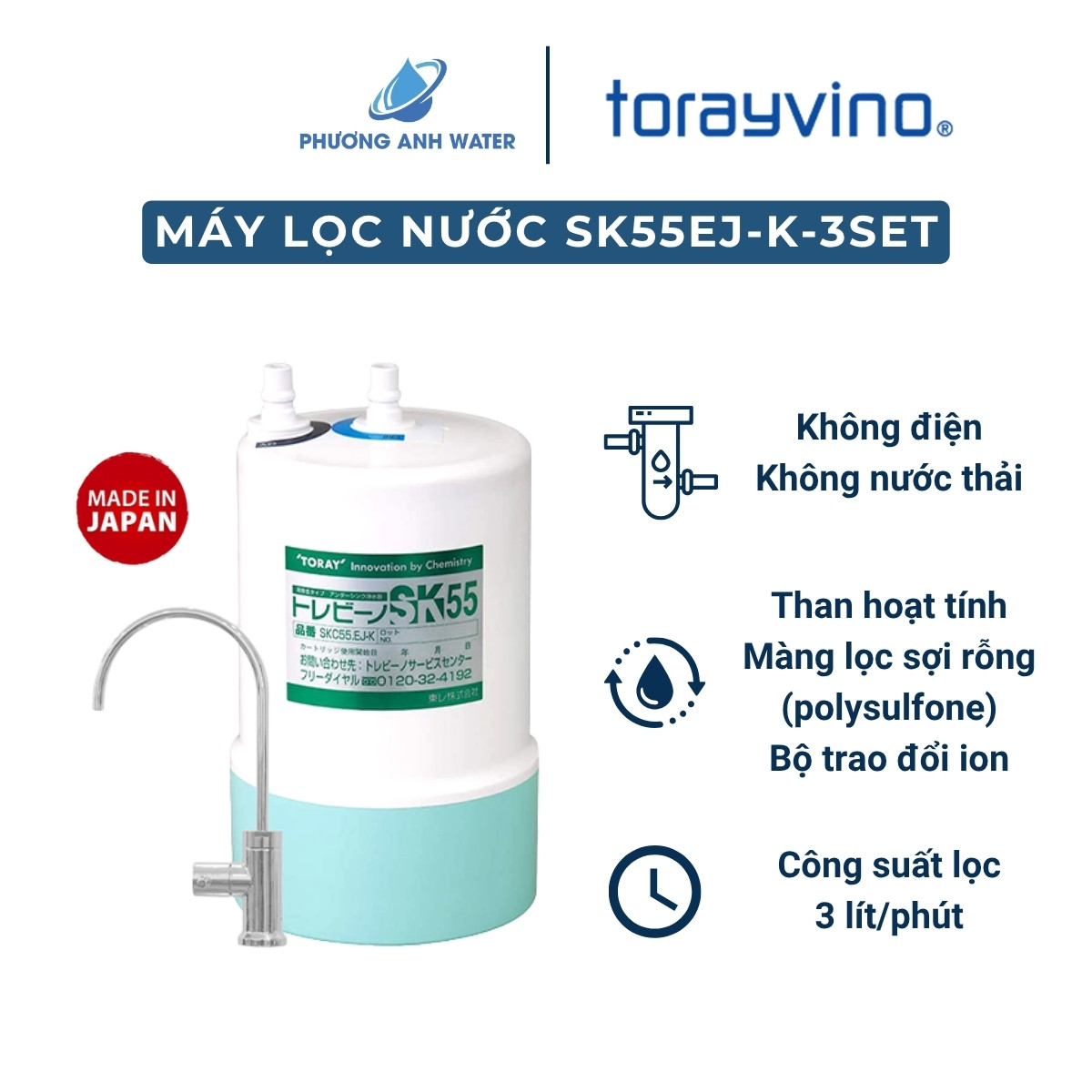 Máy lọc nước Torayvino SK55EJ-K-3SET để gầm