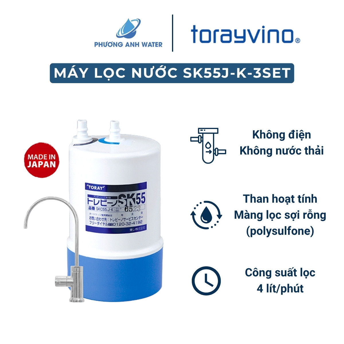 Máy lọc nước Torayvino SK55J-K-3SET để gầm