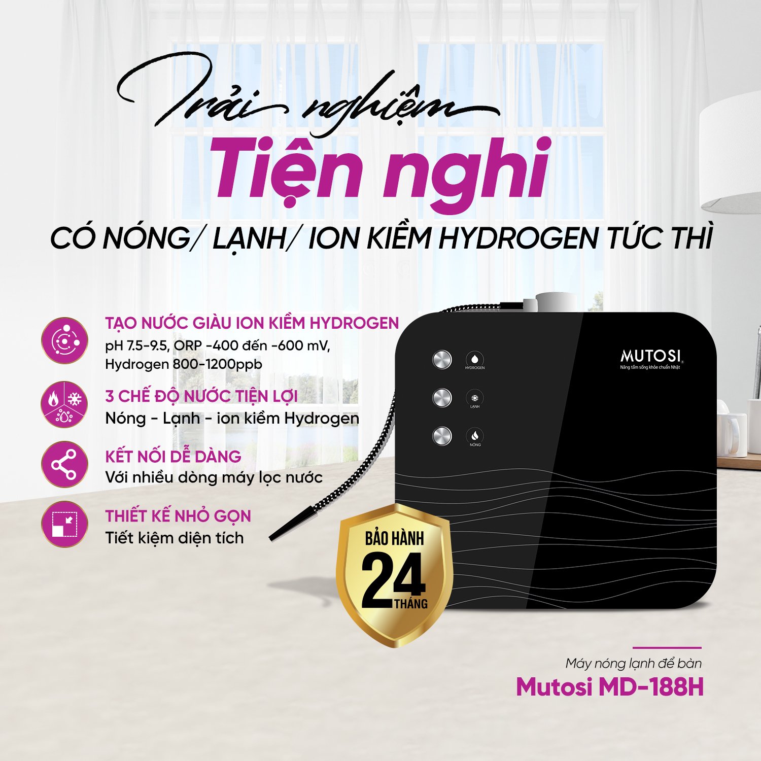 Máy nóng lạnh ION Kiềm Hydrogen Mutosi MD-188H