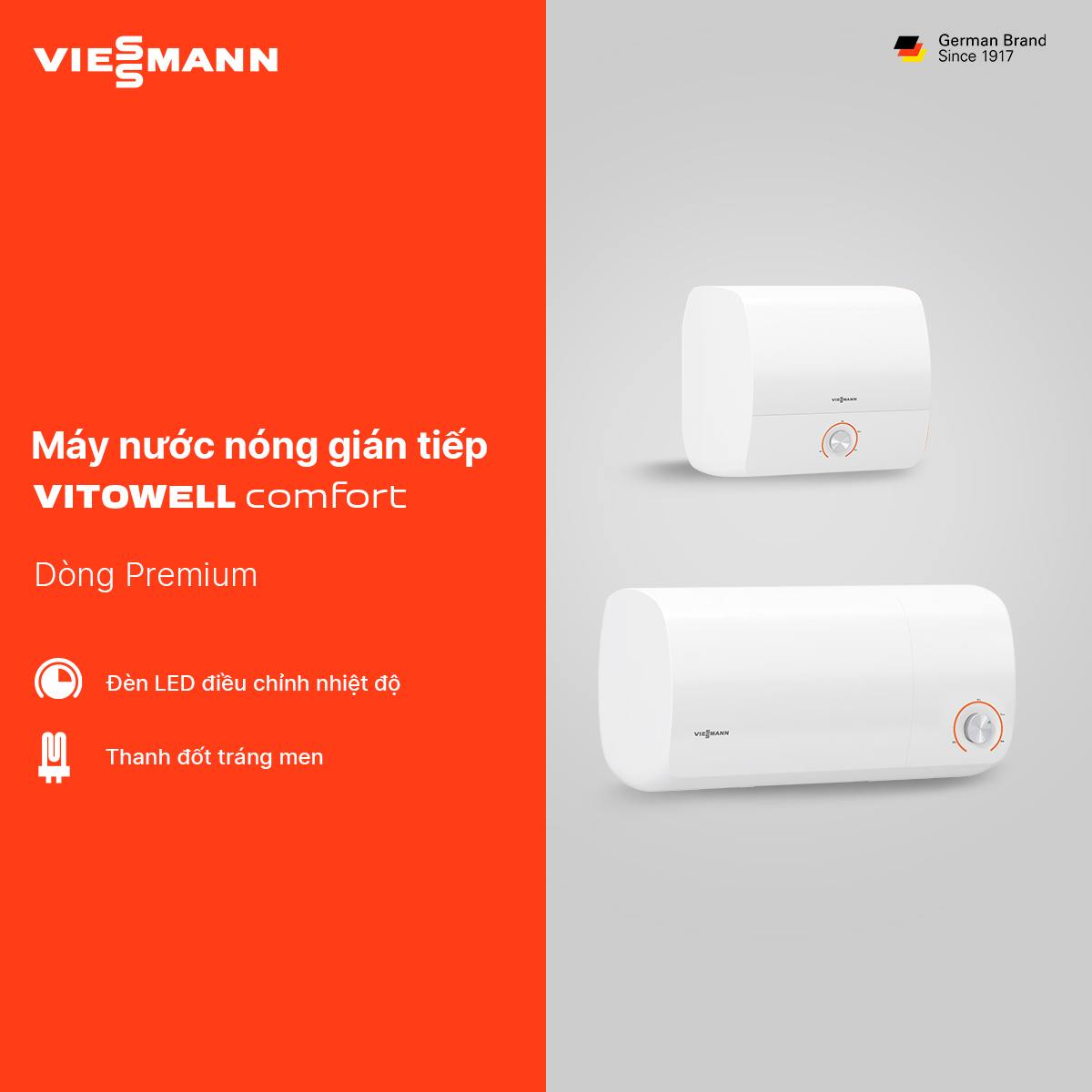 Máy nước nóng gián tiếp Vitowell Comfort Premium P2 S15, S20 & S30
