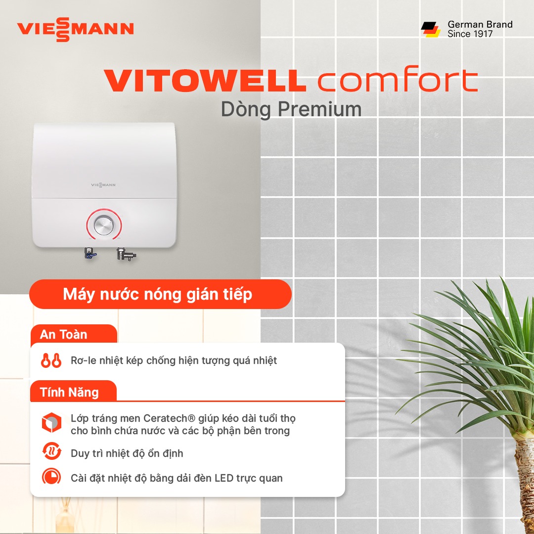 Máy nước nóng gián tiếp Vitowell Comfort Premium P2 R15 & R30