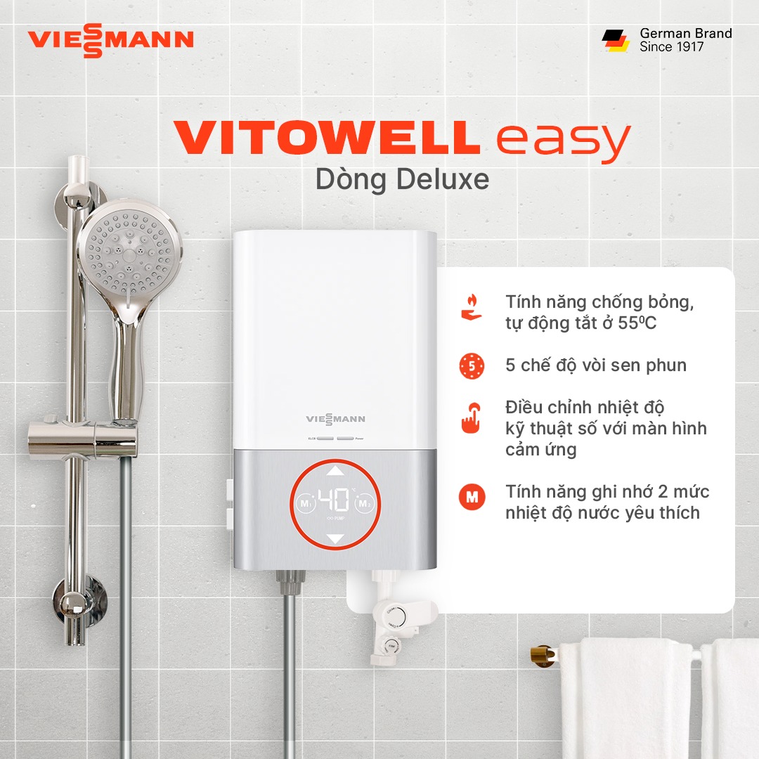 Máy nước nóng trực tiếp Vitowell easy Deluxe D1 45P-V có bơm
