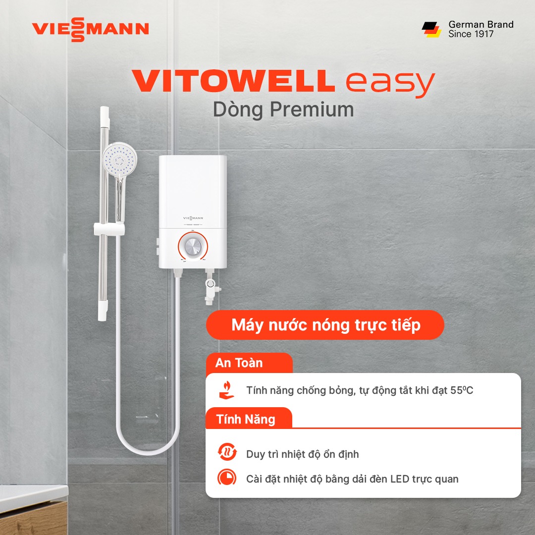 Máy nước nóng trực tiếp Vitowell easy Premium P1 45-V không bơm