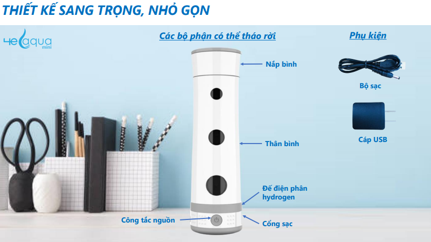 Bình điện phân tạo nước Hydro APH 4E Aqua Mini cầm tay