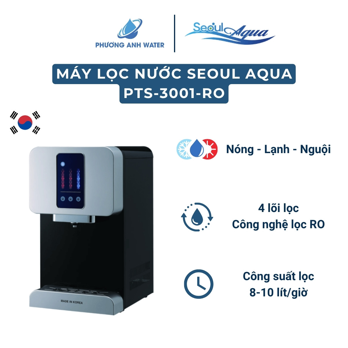 Máy lọc nước nóng lạnh Seoul Aqua PTS-3001 RO 4 lõi