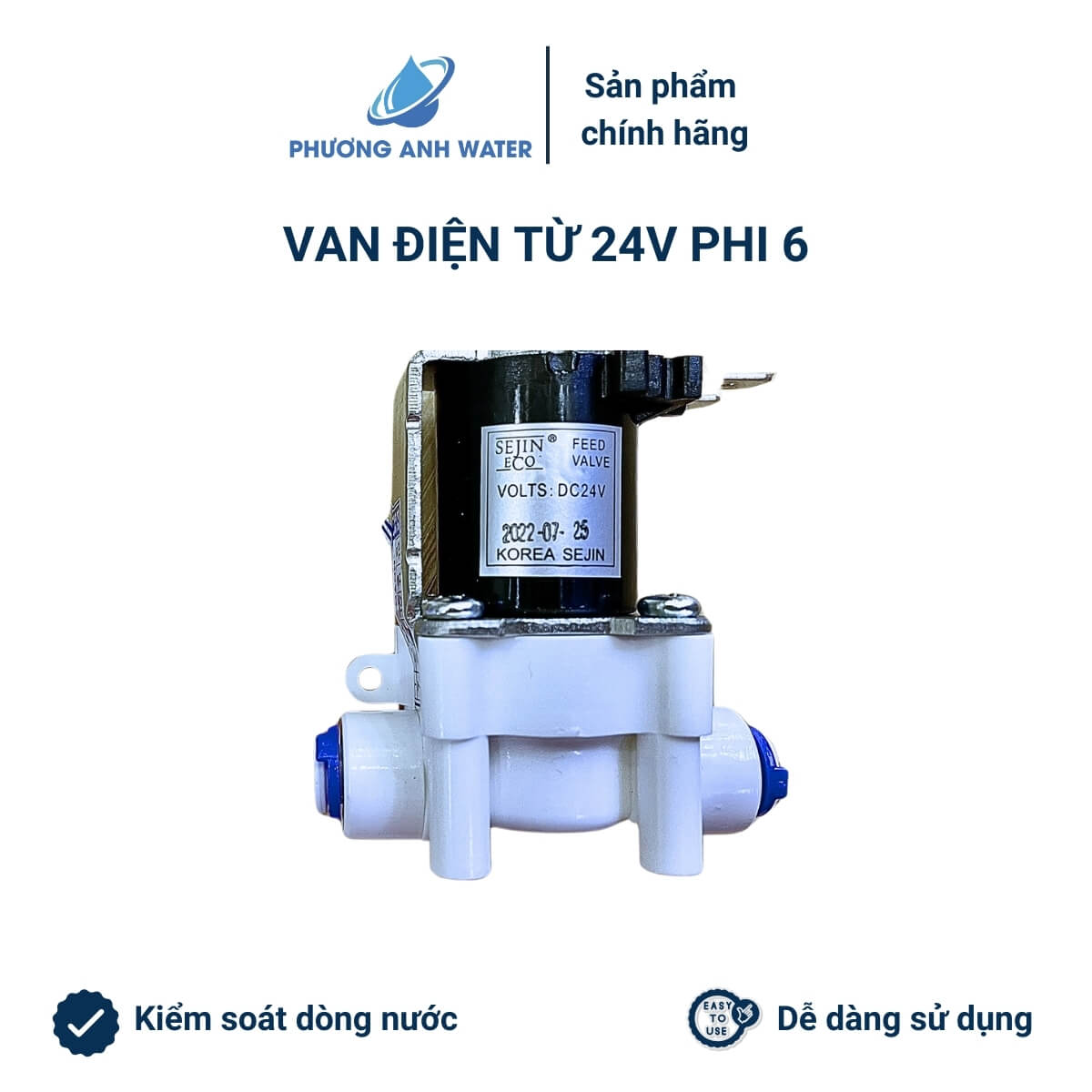 [Kèm dây điện] Van điện từ 24V nối nhanh phi 6