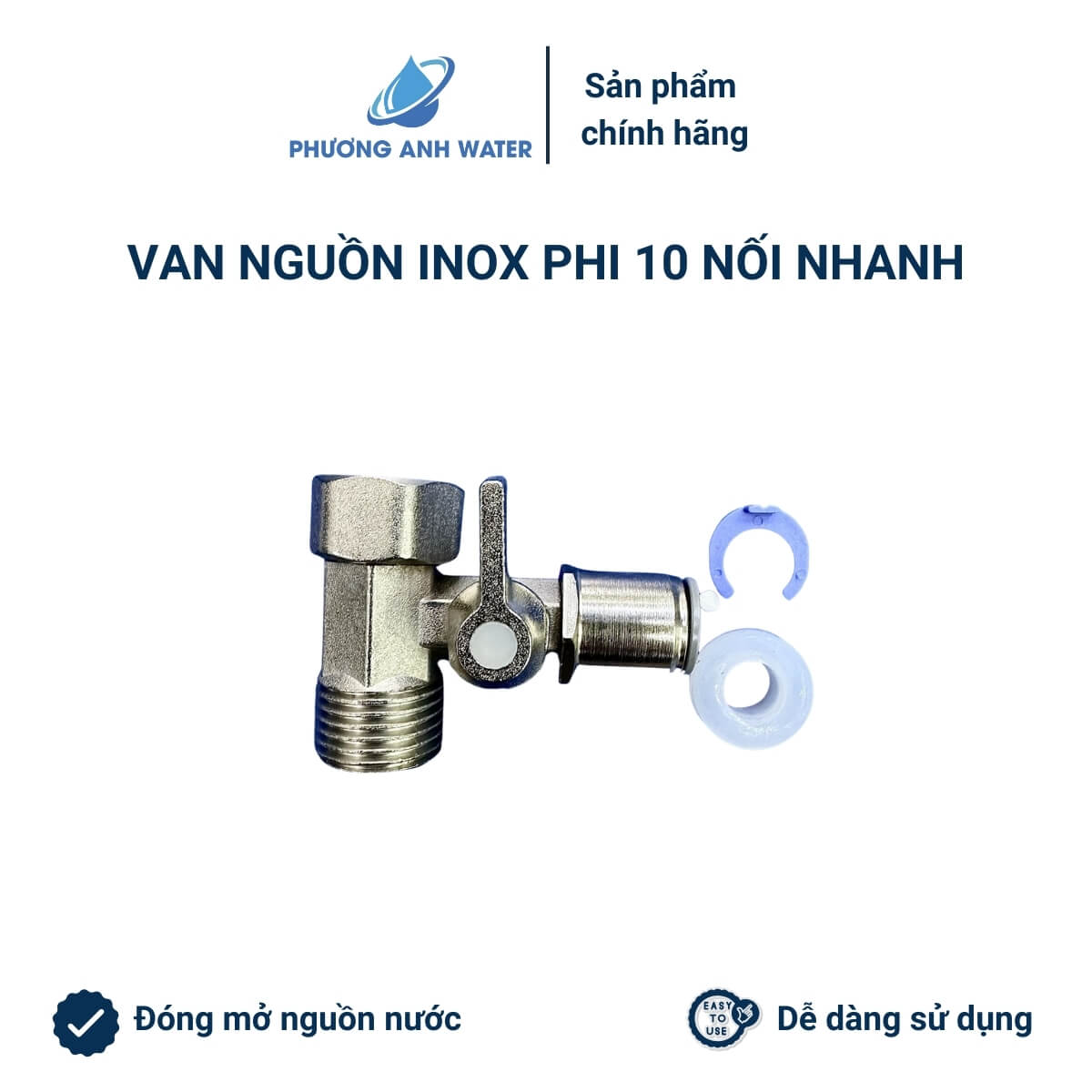 Van nguồn inox đúc ren 21 nối nhanh phi 6 và phi 10