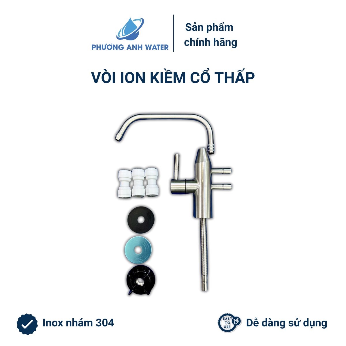 Vòi gạt inox cổ thấp cho máy lọc nước ION Kiềm