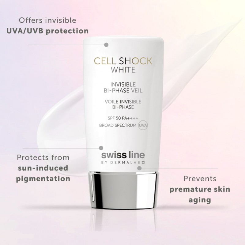 Nhũ tương Swissline Cell Shock White Invisible Bi-Phase Veil SPF 50 PA++