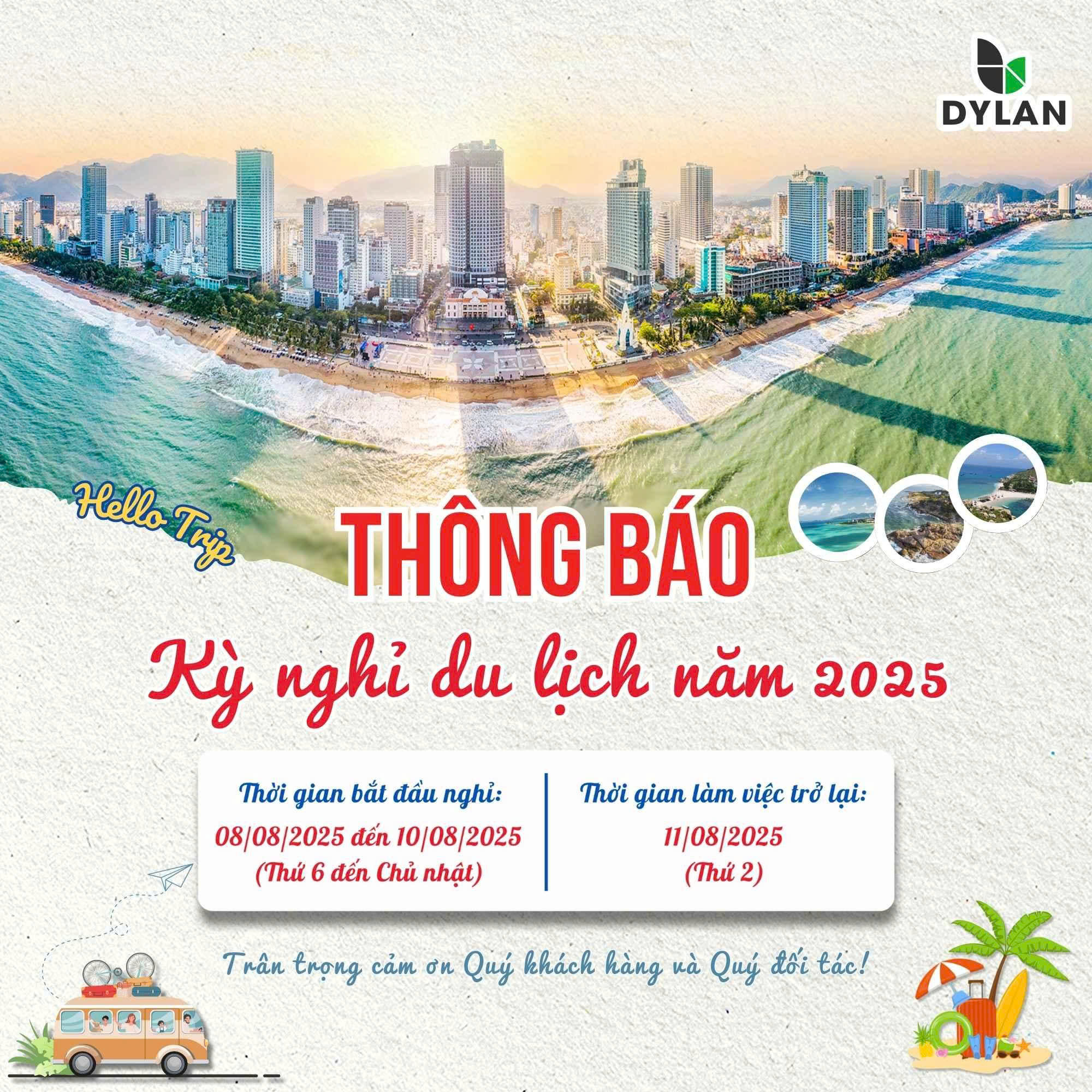 DYLAN THÔNG BÁO LỊCH NGHỈ DU LỊCH 2025