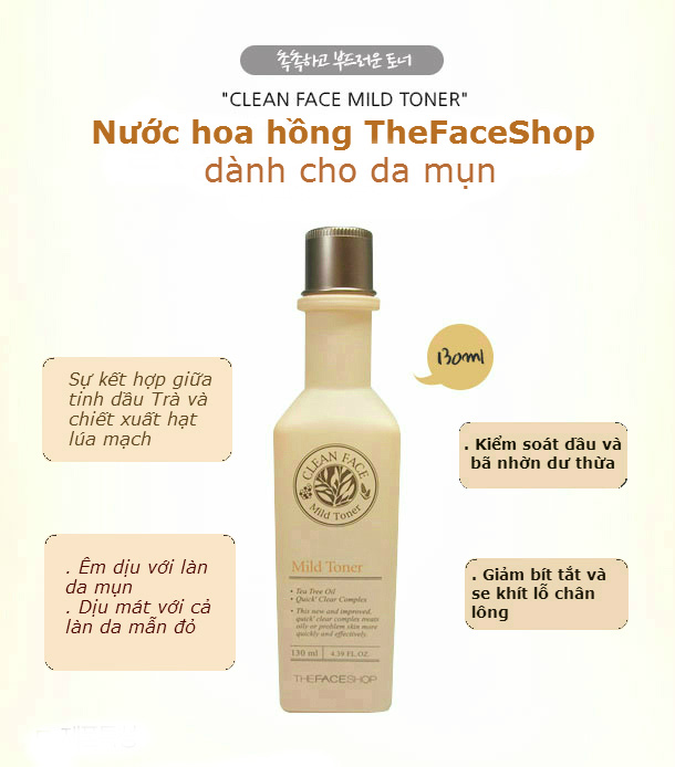 Review Clean face mild toner của hãng The Faceshop: kiểm soát dầu