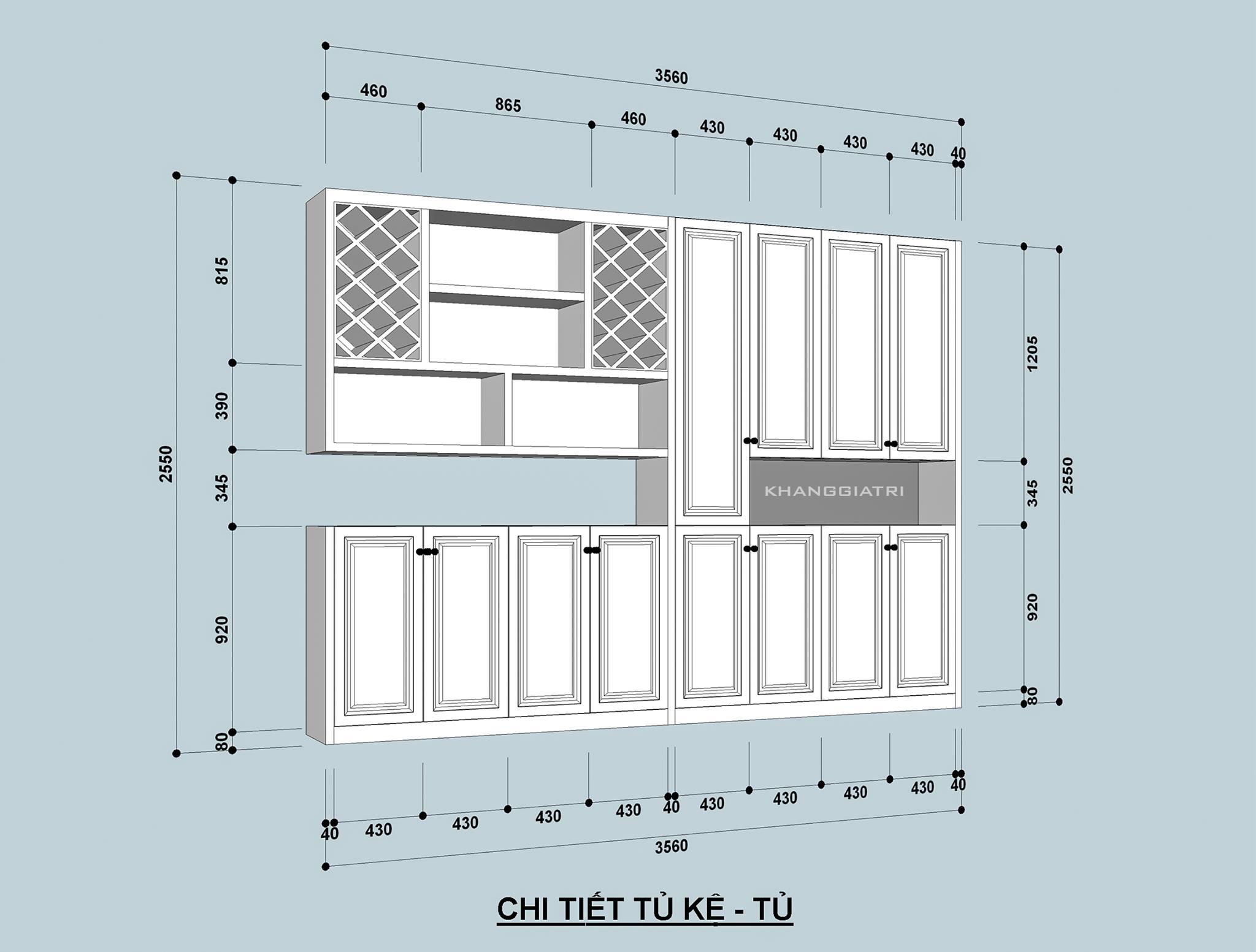 Bản vẽ thiết kế quầy bar với kệ rựu bằng phần mềm sketchup