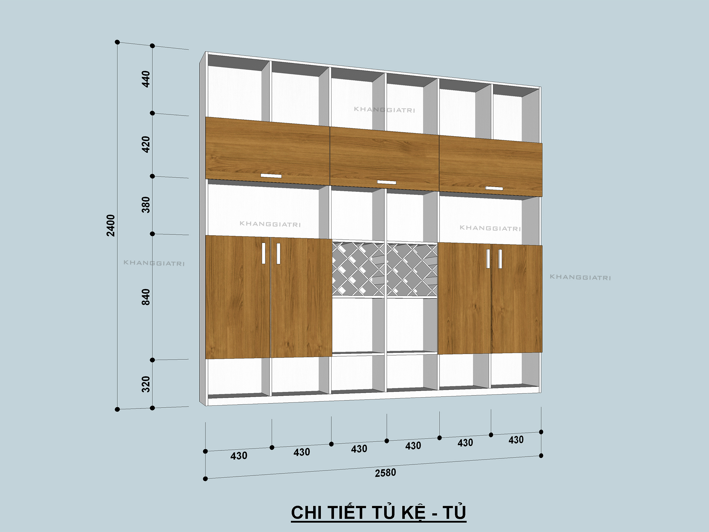 Thiết kế tử trang trí kết hợp tủ rựu với phần mềm sketchup
