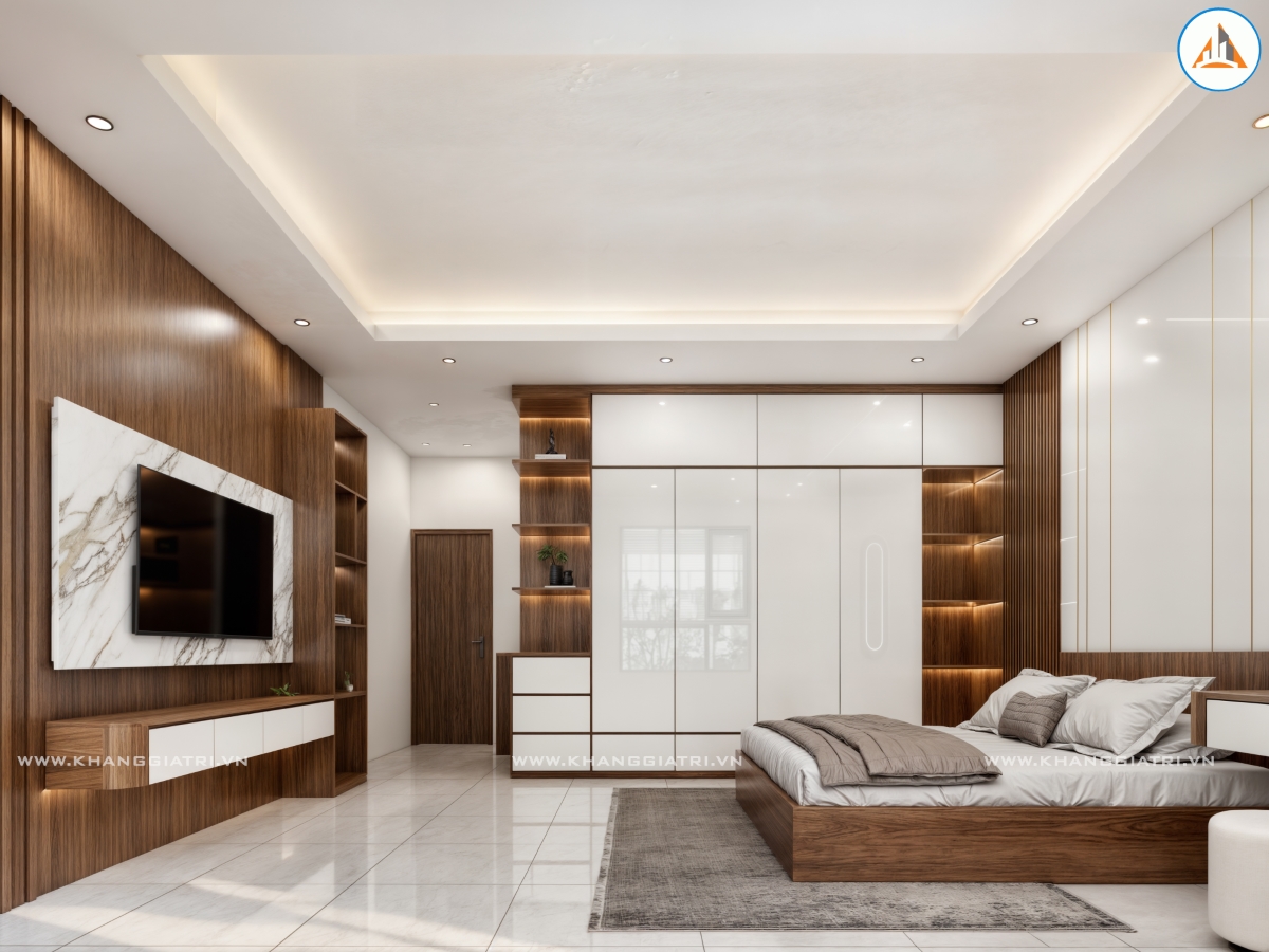 Lên mẫu 3D phòng ngủ cho anh chị chủ nhà yêu màu trầm