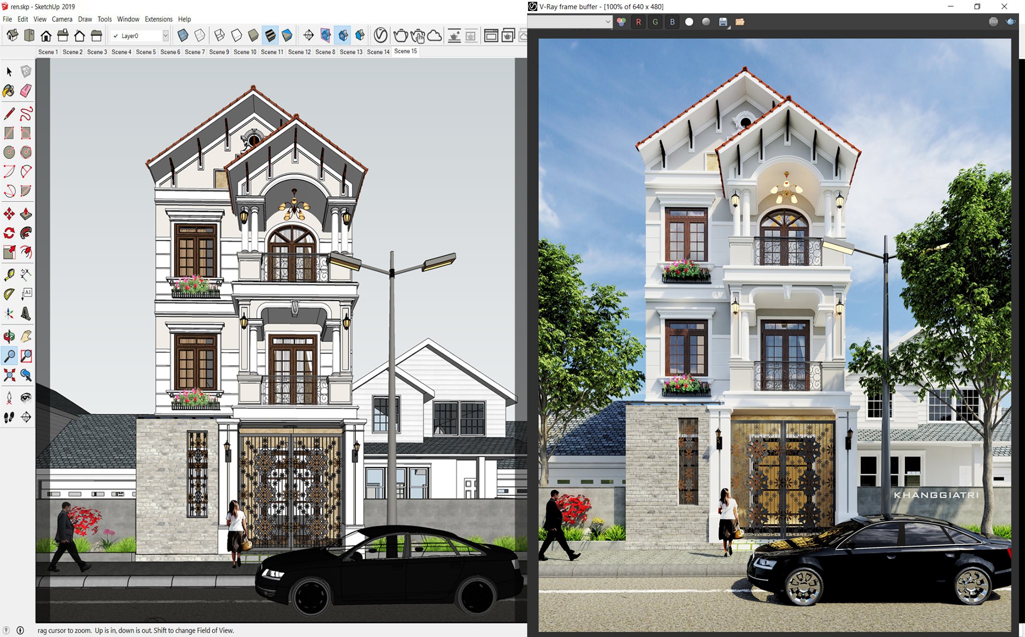 Thiết kế ngoại thất nhà phố với Sketchup – Trung Tâm Đào tạo sketchup