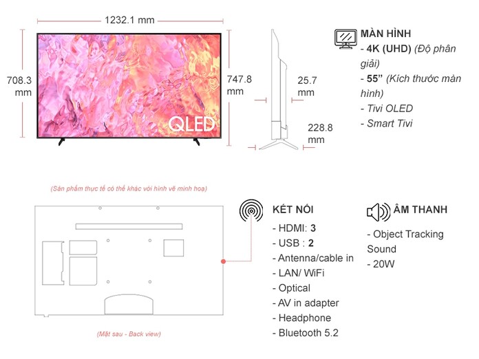 Smart Tivi  Samsung QA55QE1CAKXXV  4K 55 inch QLED 2023 ( 55QE1C )