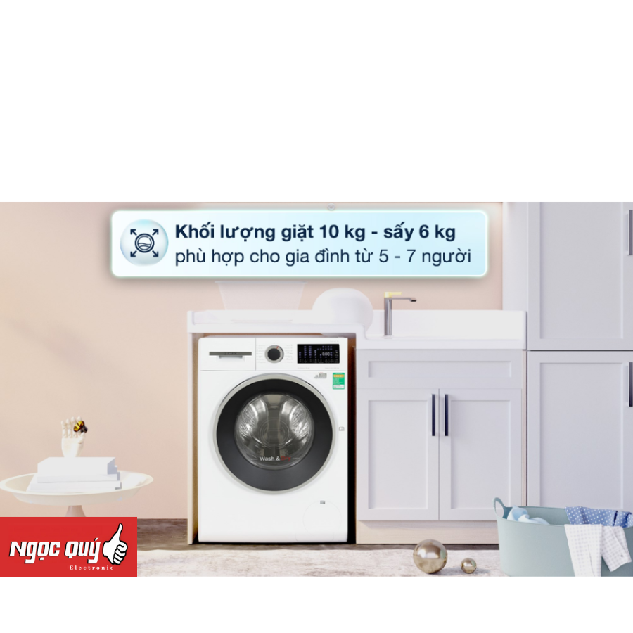 Máy giặt sấy Bosch 10 kg - sấy 6 kg WNA254U0SG Series 6 Máy giặt - Máy sấy 10/6 kg 1400 vòng/phút Mới 100%