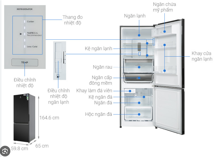 Tủ lạnh Electrolux Inverter 223 lít EBB3402K-H (EBB3402K-A) Mới 100% Chính Hãng