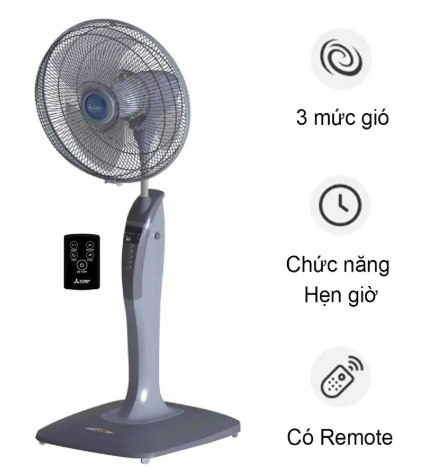 Quạt cây Mitsubishi LV16RB SF-GY-xám nhạt- điều khiển- Thailand