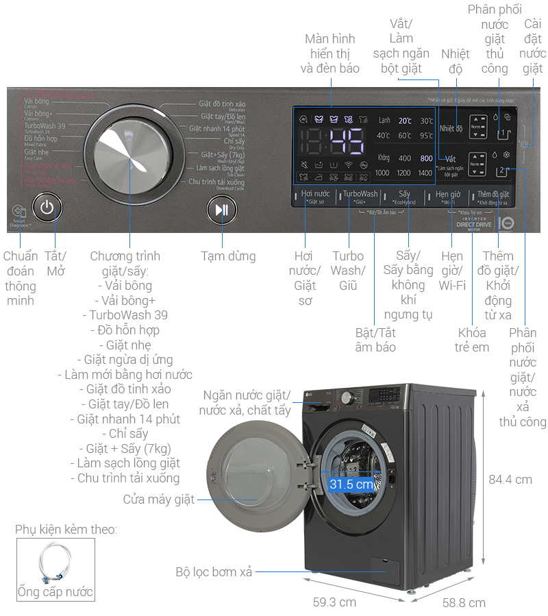 Máy giặt sấy LG  FV1412H3BA Inverter giặt 12 kg - sấy 7 kg