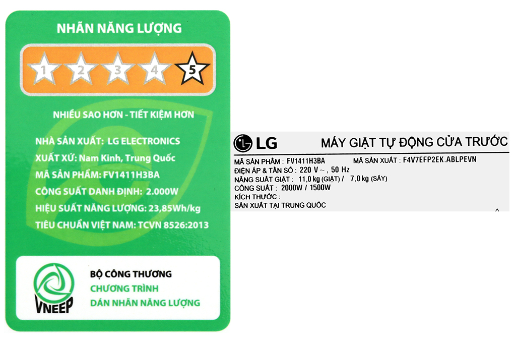 Máy giặt sấy LG FV1411H3BA Inverter 11 kg