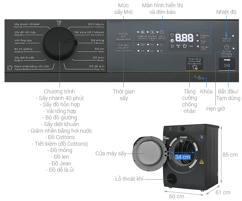 Máy sấy thông hơi Electrolux UltimateCare 9 kg EDS904N3SC Mới 100%