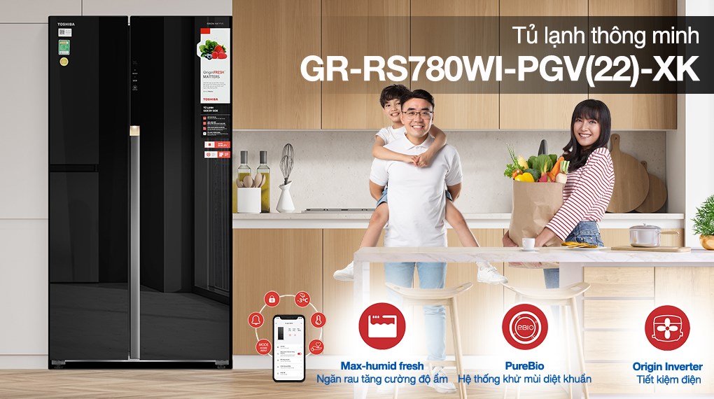 Tủ lạnh Toshiba Inverter 596 lít Side By Side GR-RS780WI-PGV(22)-XK Mới 100%