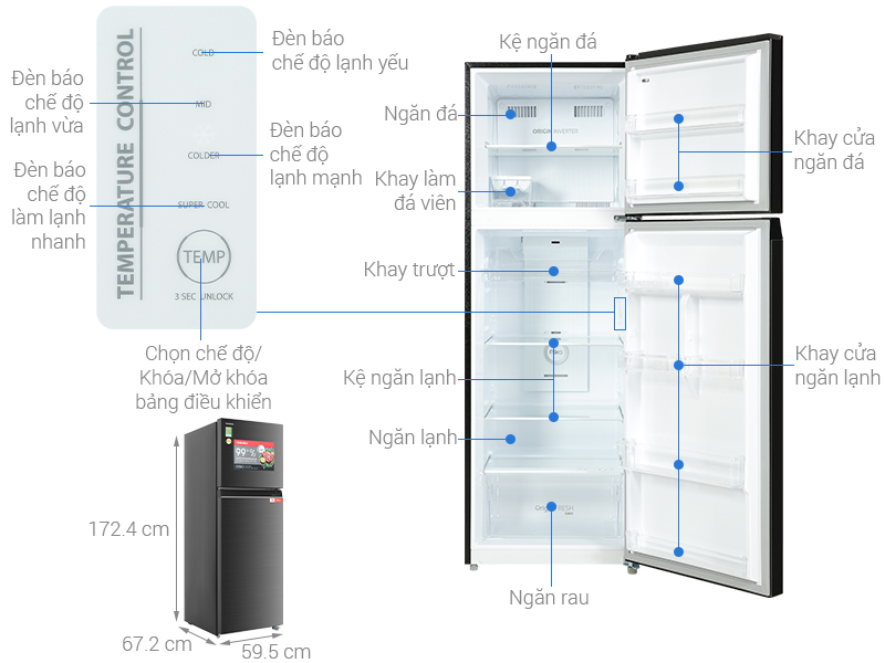 GR-RT468WE-PMV(58)-MM Tủ lạnh Toshiba Inverter 338 lít