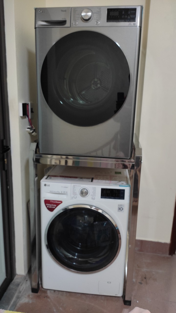 Giá Kệ máy giặt máy, máy sấy 2 tầng  inox gấp được vận chuyển lắp đặt tiện lợi