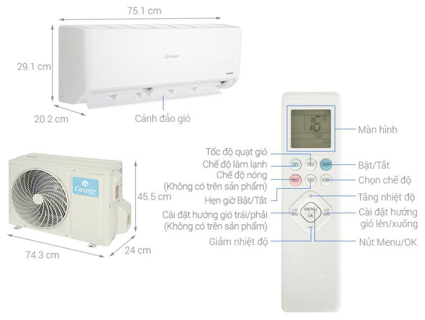 Điều hòa Casper Inverter 1.5 HP GC-12IS35 12000BTU Mới 100%