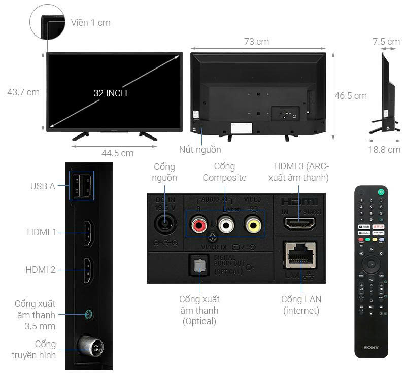 Google Tivi Sony 32 inch KD-32W830KVN3 Mẫu 2026 Mới 100%