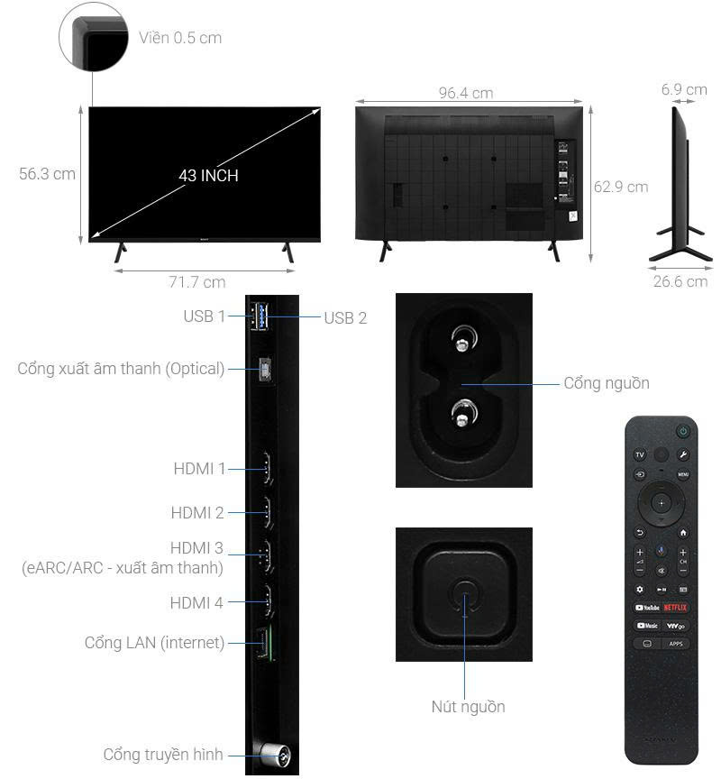 Google Tivi Sony 4K 43 inch K-43S30VN3 Mẫu 2026