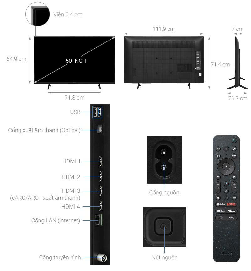 Google Tivi Sony 4K 50 inch K-50S30VN3 Mẫu 2026