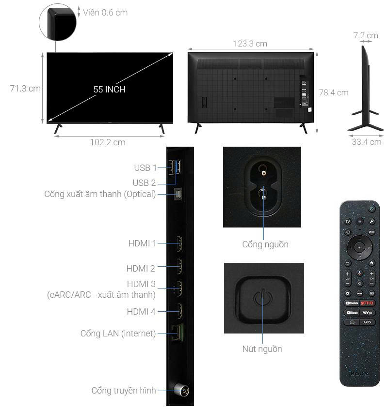 Google Tivi Sony 4K 55 inch K-55S30VN3 Mẫu 2026 Mới 100%