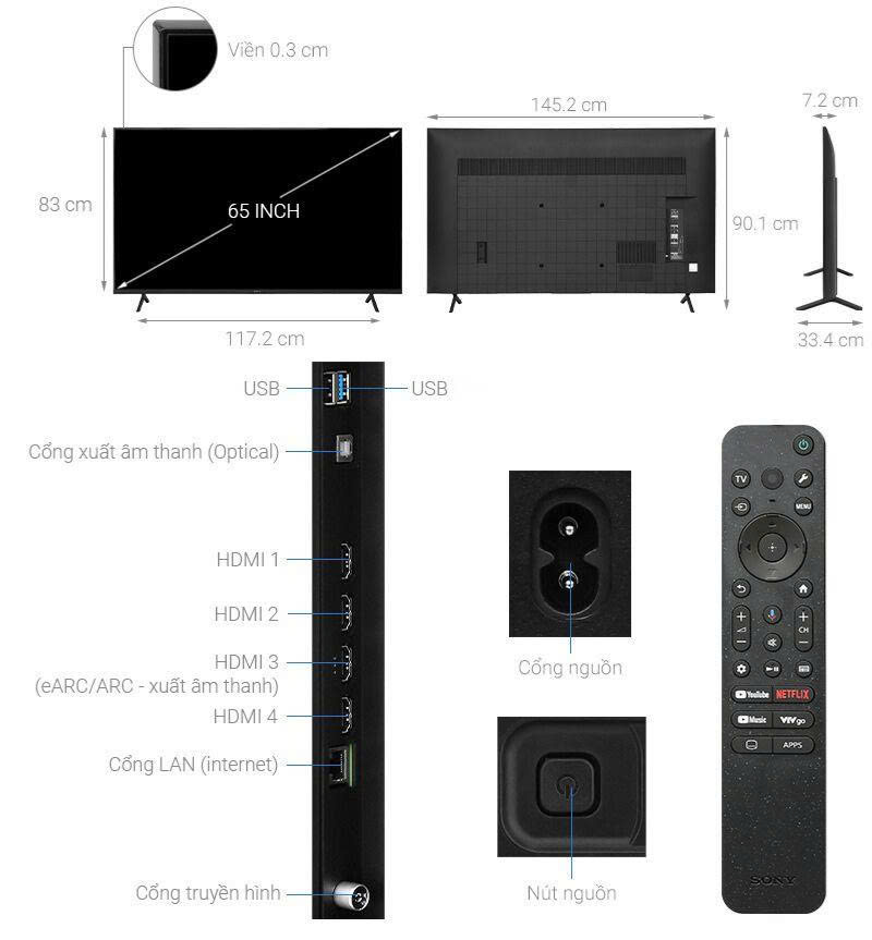 Google Tivi Sony 4K 65 inch K-65S30VN3 Mẫu 2026
