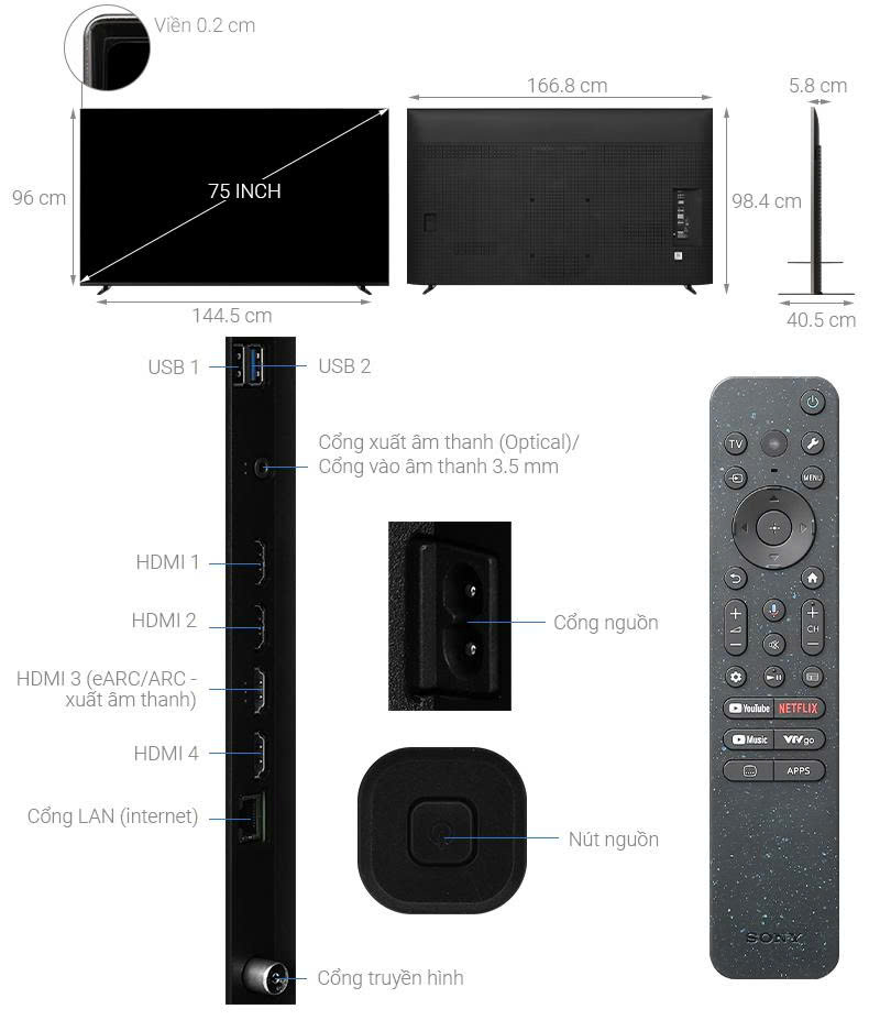 Google Tivi QLED Mini LED Sony AI 4K 75 inch K-75XR70VN3 Mẫu 2026 Mới 100%