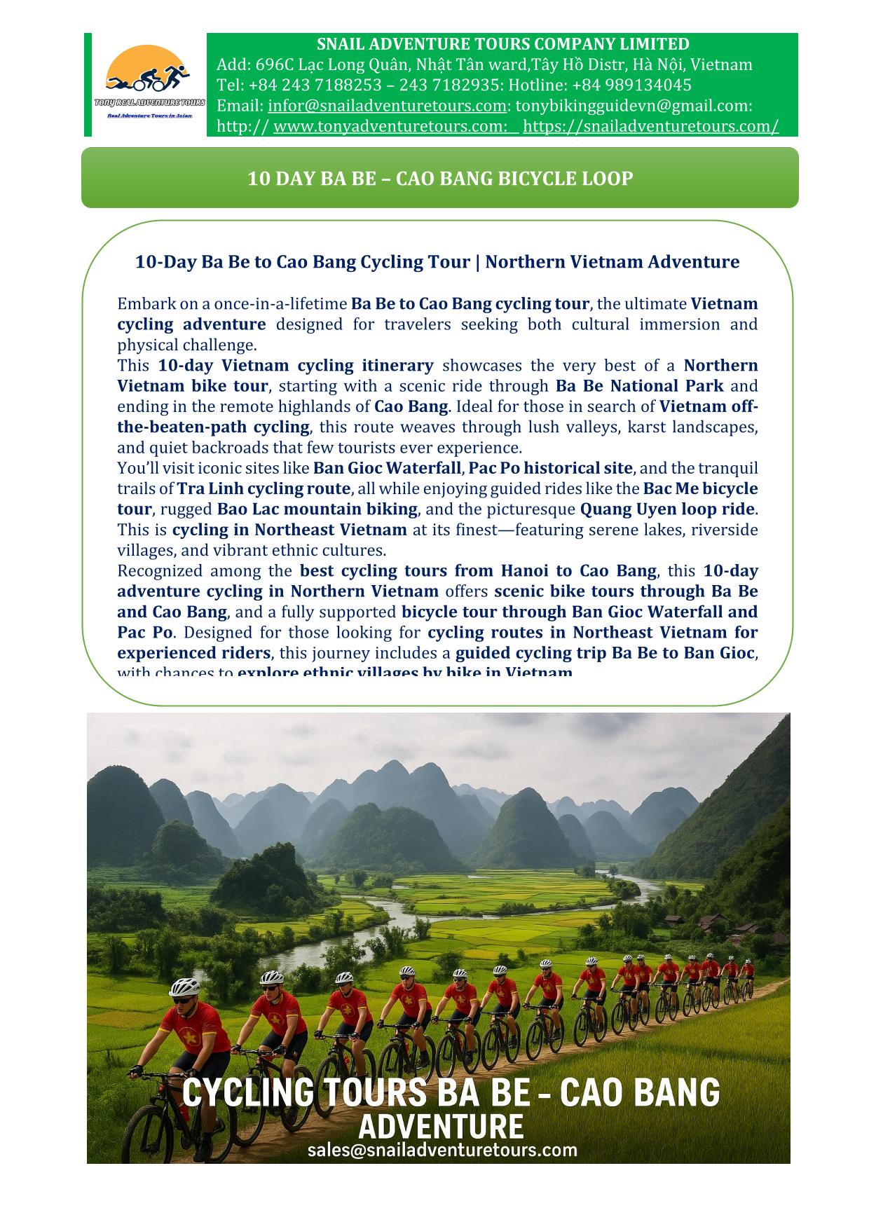 10 DAYS - BA BE - CAO BANG CYCLING TOUR: NORTHERN VIETNAM ADVENTURE