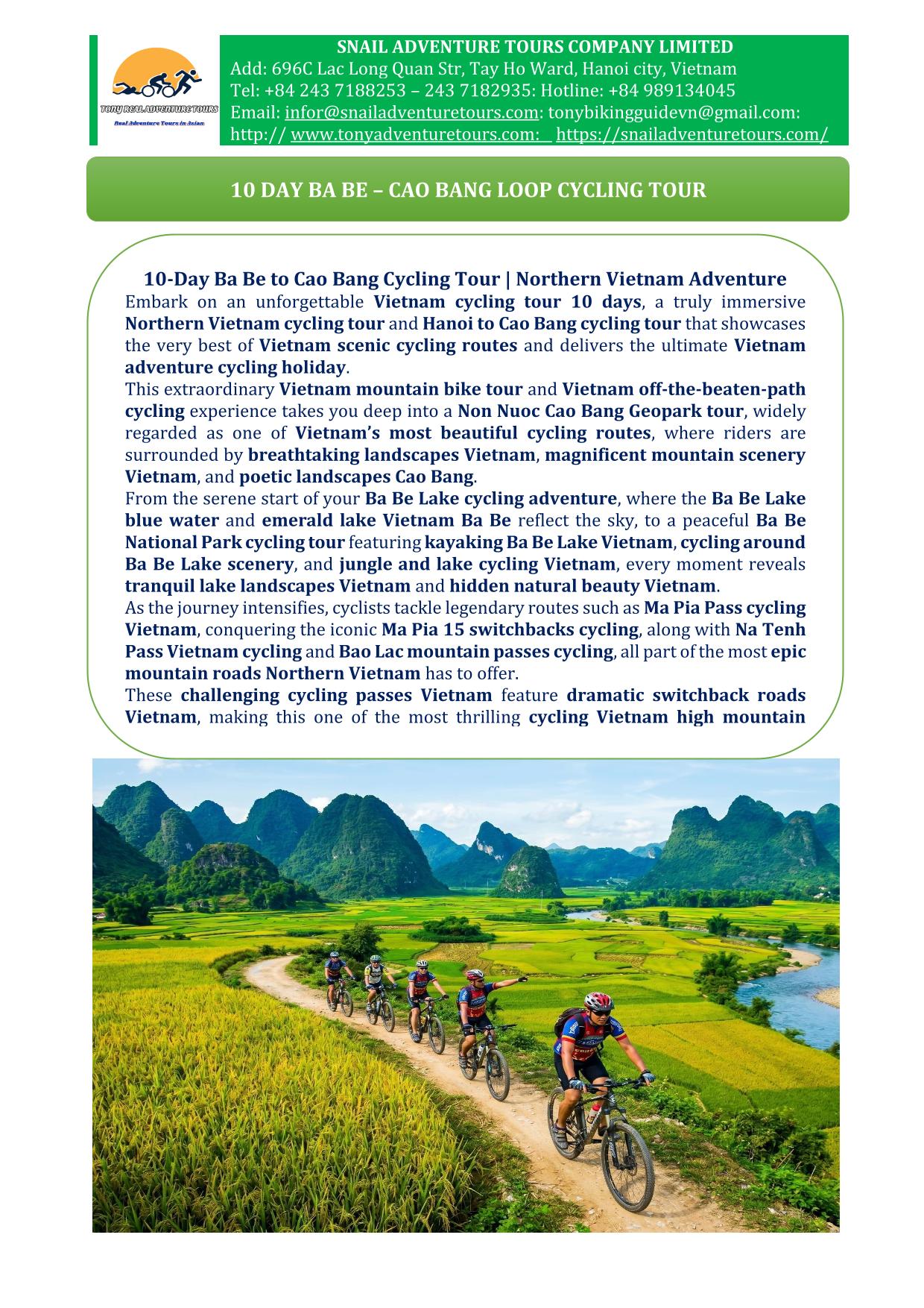 10 DAYS - BA BE - CAO BANG CYCLING TOUR: NORTHERN VIETNAM ADVENTURE